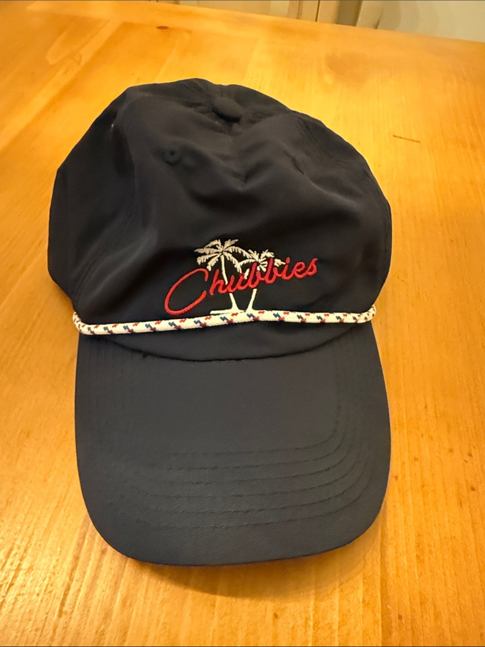 chubbies Navy Cap with Red Script & Palm Embroidery